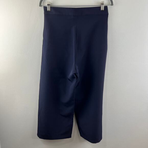 Wardrobe Navy Blue Wide Leg Cropped Pants Stretch Button Tab Accent Size 26/8 - Picture 4 of 7